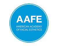 The image shows a logo with text that reads  AAFE,  which stands for American Academy of Facial Esthetics, indicating the name of an organization related to facial aesthetics.